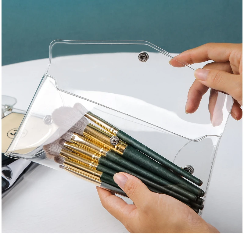 Wholesale Promotional Cheap Portable 3 Sizes Snap Button Closure Small Clear Makeup Bag Set Transparent PVC Cosmetic Pouch Bag