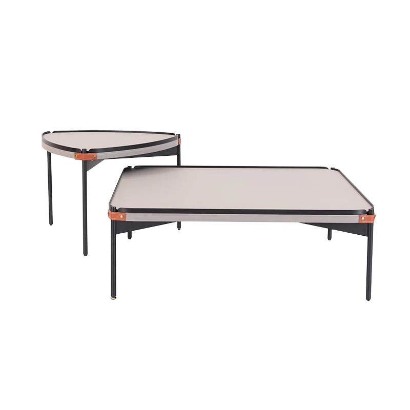 
Guangzhou factory simple style Gray Pu leather stool Triangle coffee table with wood legs 