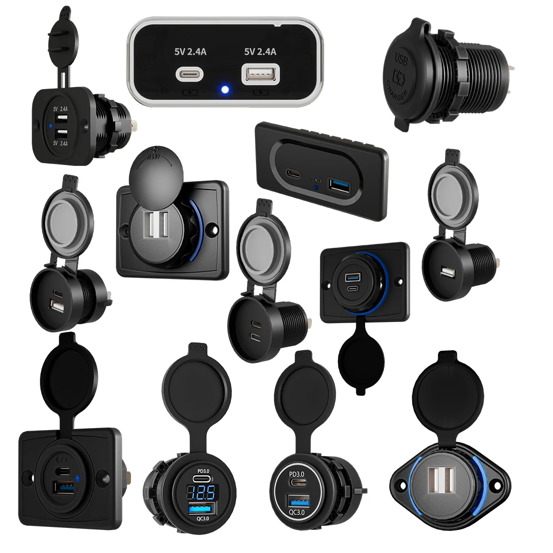 Universal 12V 24V Car Charger QC3.0 + USB Type C PD Charger with Voltmeter