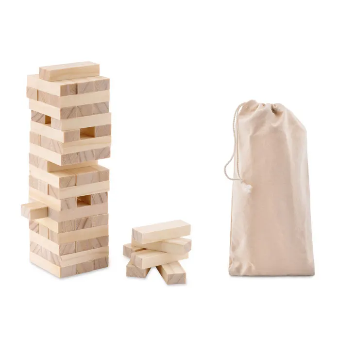 WHOLESALE PROMOTIONAL CUSTOMIZED LOGO 54PCS PORTABLE WOODEN STACKING BLOCKS TOWER GAME IN COTTON POUCH KIDS ADULTS GIFT SET