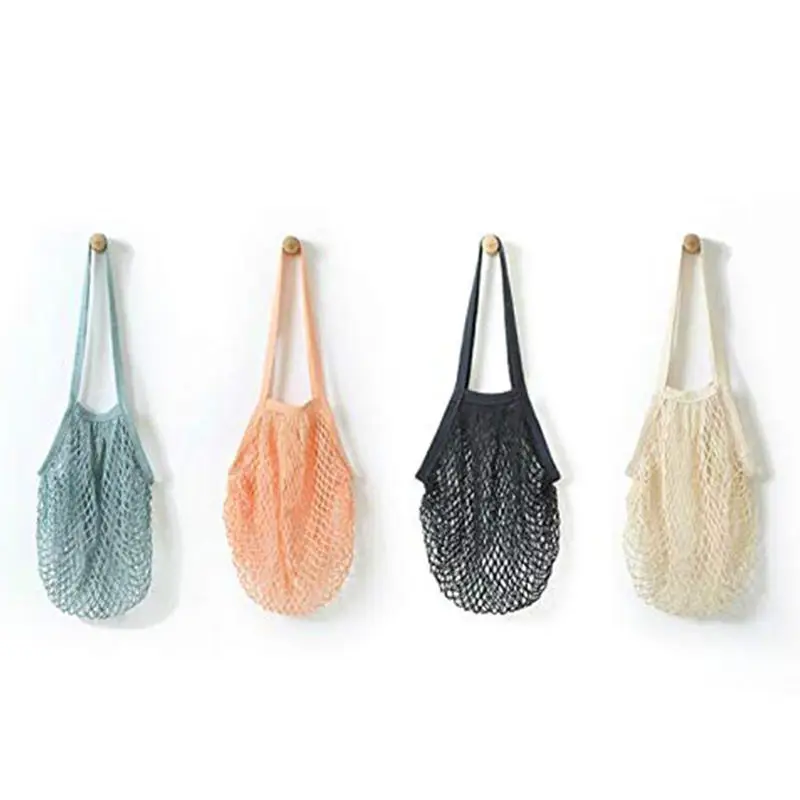 Hot Sell Reusable Shopping Eco Natural Organic Cotton Net Mesh Tote Bag For Fruit Vegetables