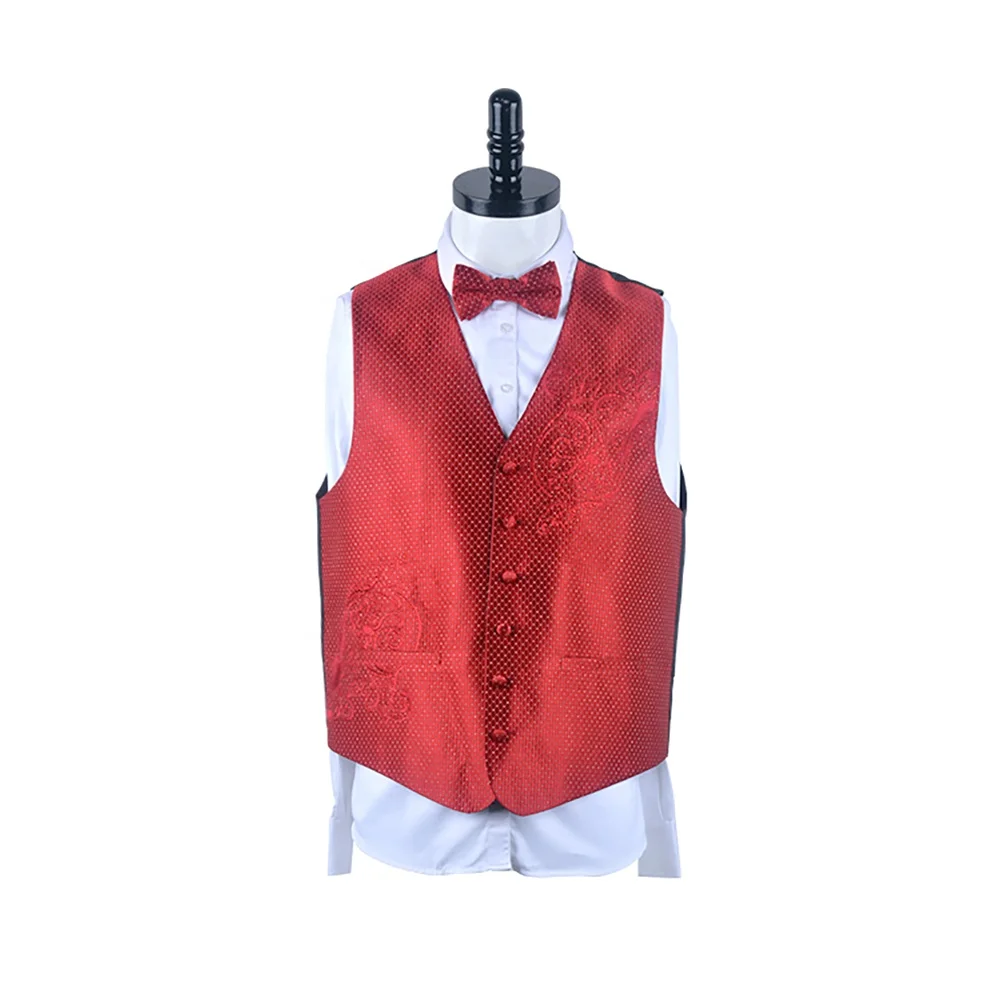 Amazon Top Brand Dynastyle Latest Design Polyester Woven Mens Red Waistcoat for Wedding Suit
