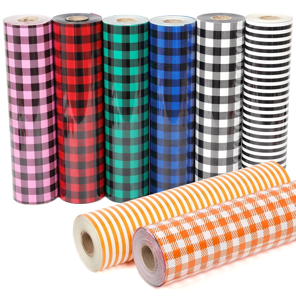 20inchx50Yard Bundles New Fashion Making Clothing T-Shirts Buffalo Plaid Prints HTV Iron on Vinyl Heat Transfer Film