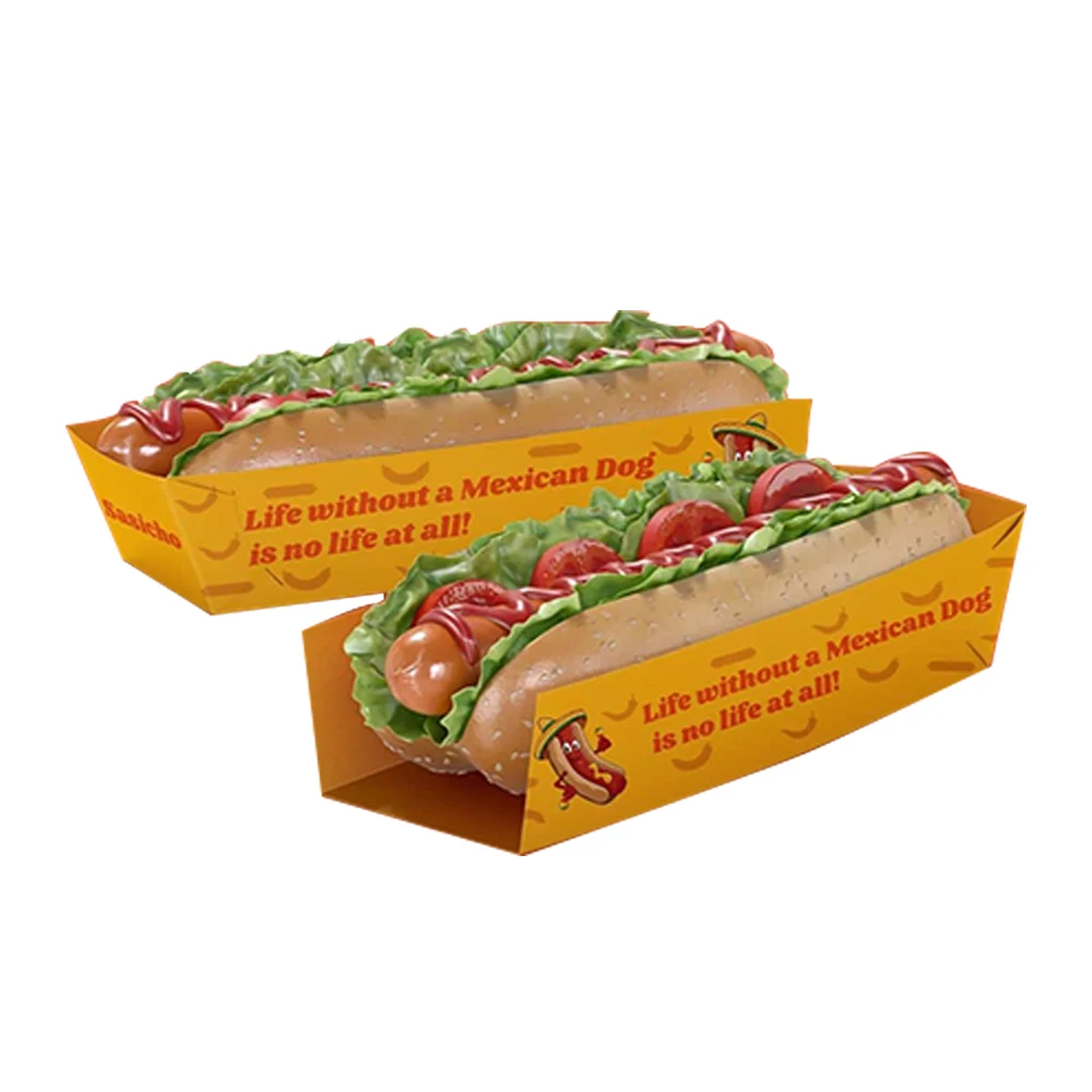 Disposal Custom Printed Hot Dog Box Fast Food Container Package Takeaway Kraft Paper Boxes For Snack Burger Sandwich