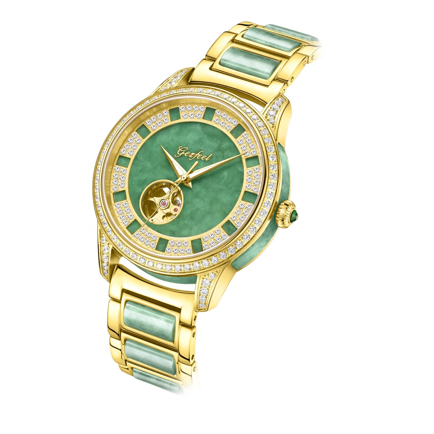 RTS Stainless Steel With Jade Wrist Watch Japan Movement Mechanical Watches for Women and Men