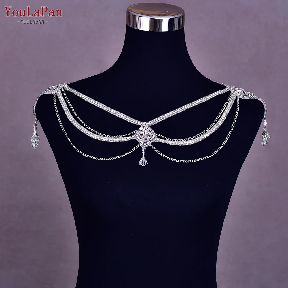YouLaPan SG30 Wholesale Silver Tassel Shoulder Chain Rhinestone Bridal Dress Collarbone Chain Wedding Jewelry Necklace