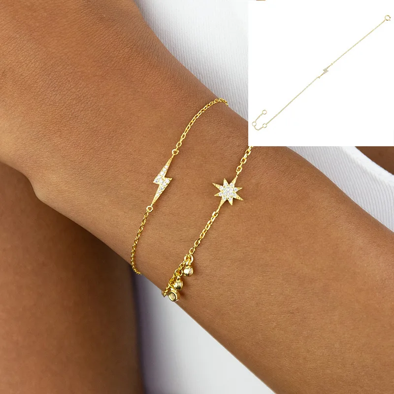 925 Sterling Silver Custom 18k gold plated Production Lightning Tiny Solid Uppercase Initial crystal Bracelet