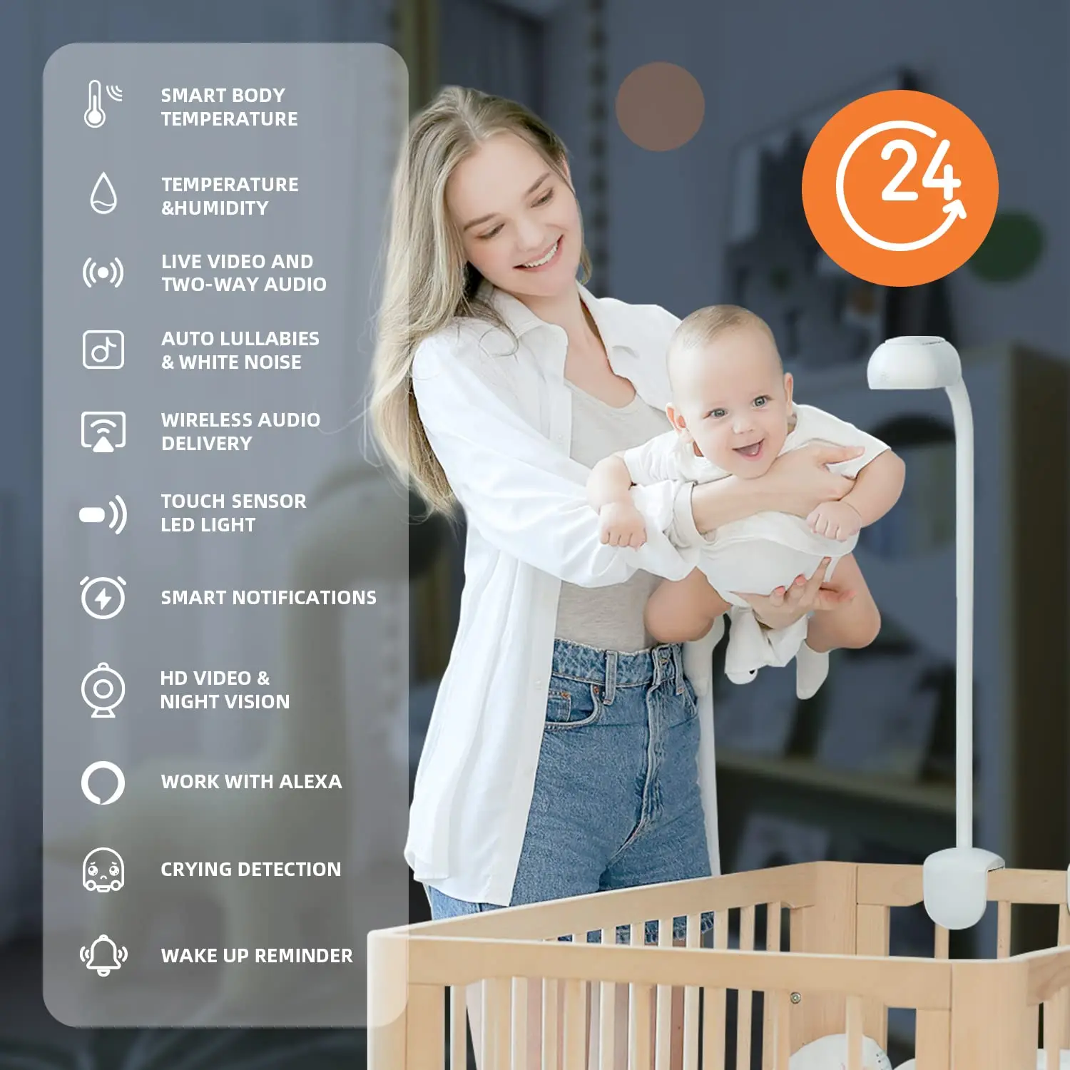 HD LCD Audio Night Vision Temperature Baby Monitor New 2022 Hot 4 3 Inch White Camera Wireless Technology Power Sensor Adapter
