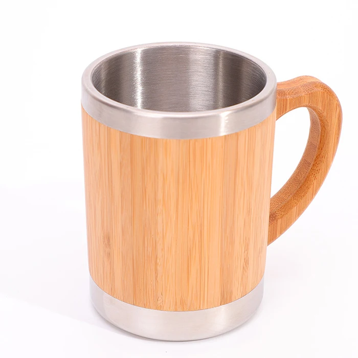 Eco Friendly 350ml Custom Bamboo Tumbler Stainless Steel Insulated Bamboo Travel Coffee Mug With Lid And Handle