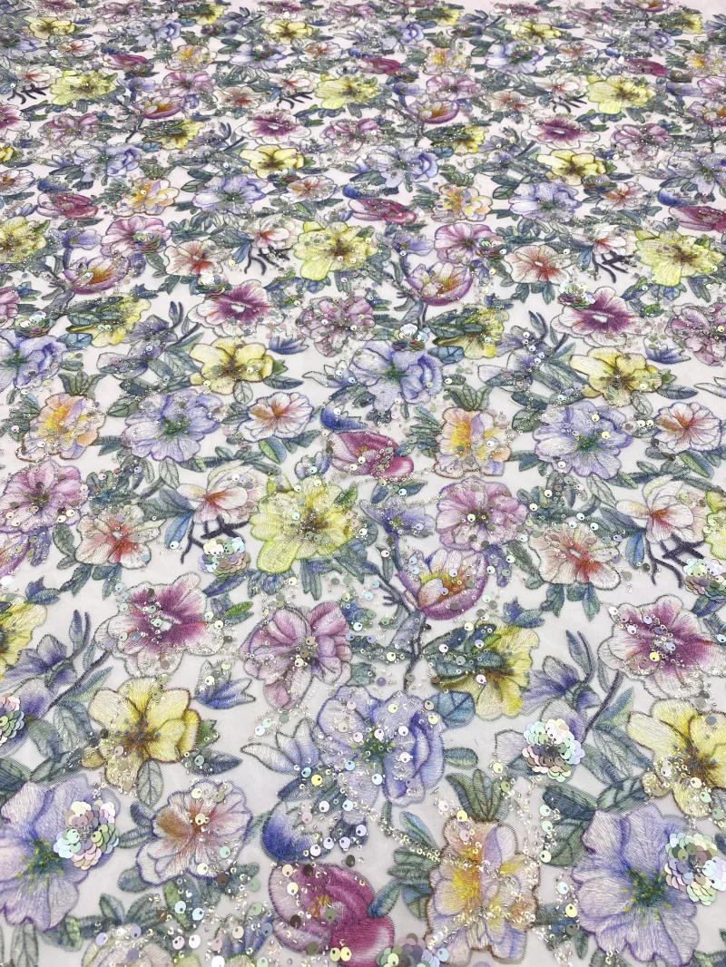 2023 New Printed Rose Embroidery Bead Sequin Embroidery Dress Bag Bead Embroidery Fabric