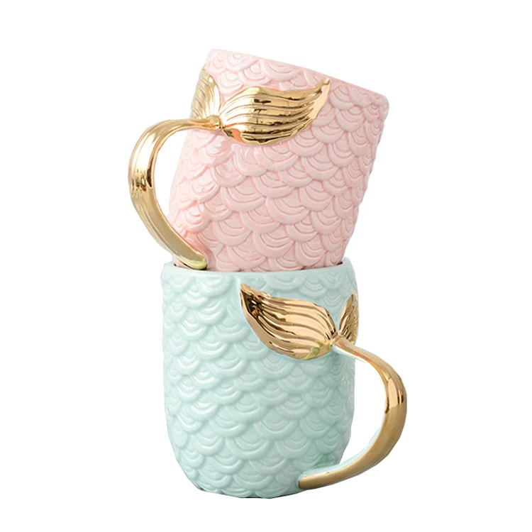 
Creative handmade mermaid shape custom ceramic coffee mug cup with logo 