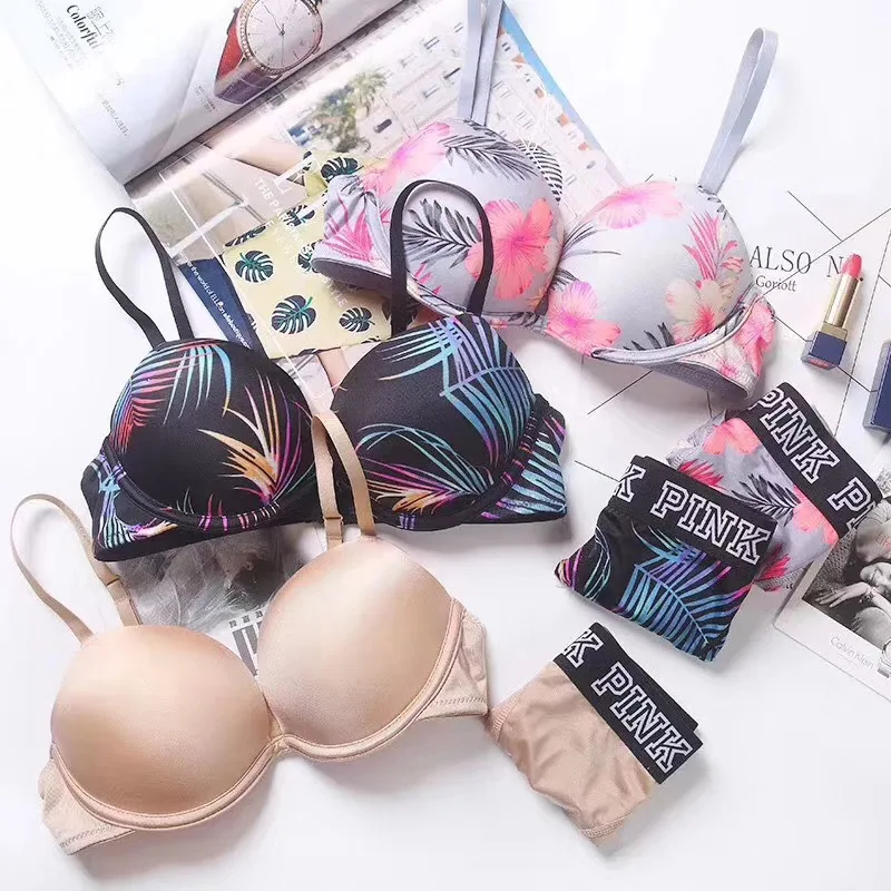 
New 100% Cotton Material Spandex / Bamboo Fiber Material Brown Color Bra & Brief Sets 