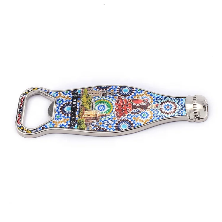 Wholesale 3D Metal Fridge Magnet Spain Bottle Opener Magnet Souvenir For Tourist Resort Refrigerator Magnet with Foil Paper