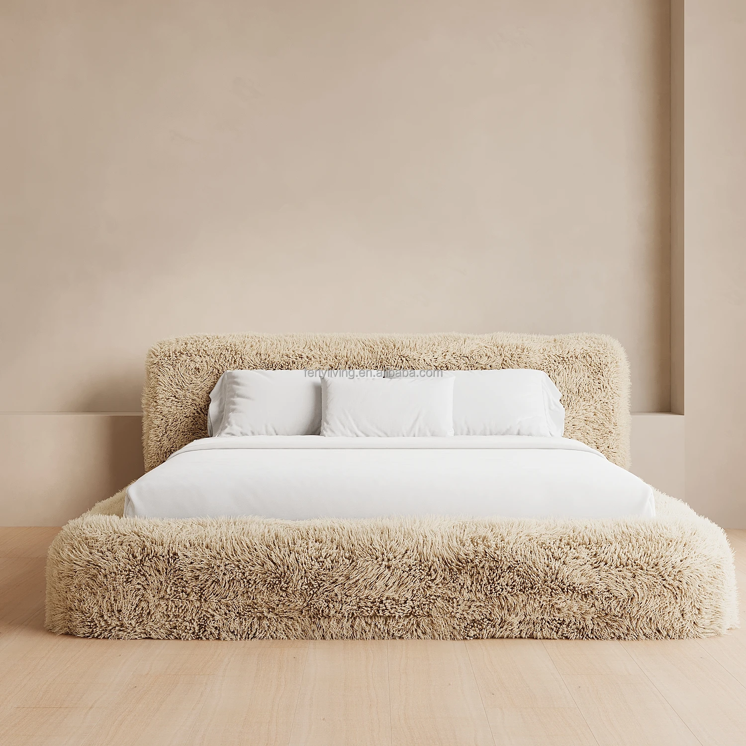 FERLY Luxury Comfort Bedroom Furniture Set Luxury King Size Bed Classic Double Sheepskin Platform Bed