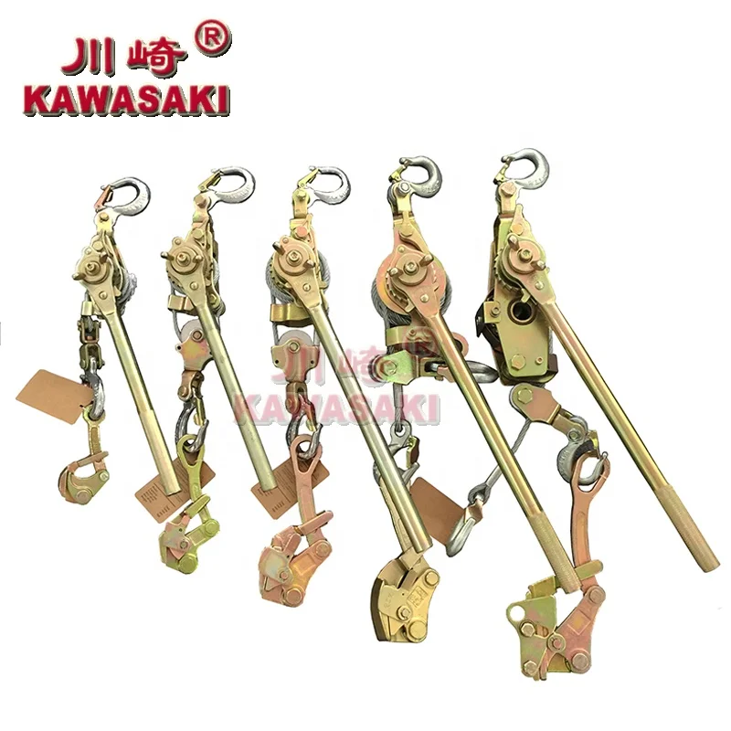 kawasaki brand with wire rope grip 1t 1.5ton 2ton cable ratchet puller with cable clamp