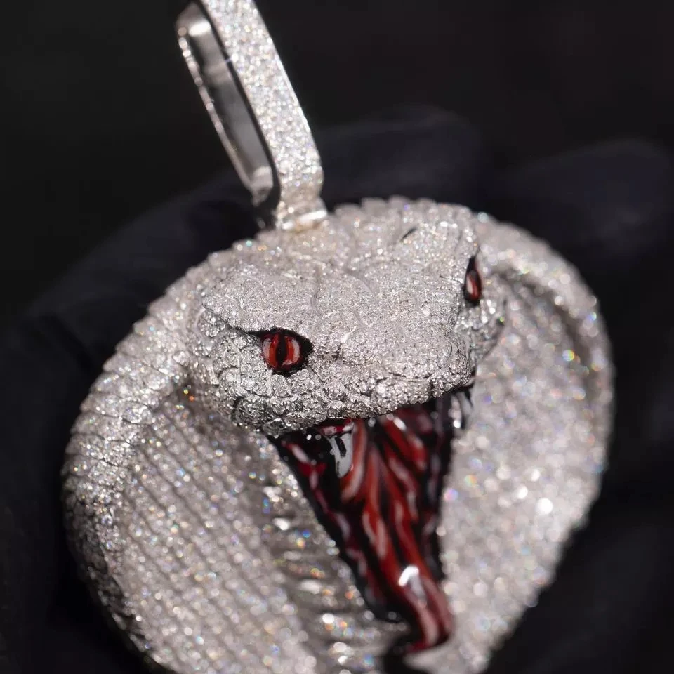 Best Cool Jewelry Punk Style Custom 925 Sterling Silver VVS Moissanite Diamond Iced Out King Cobra Pendant