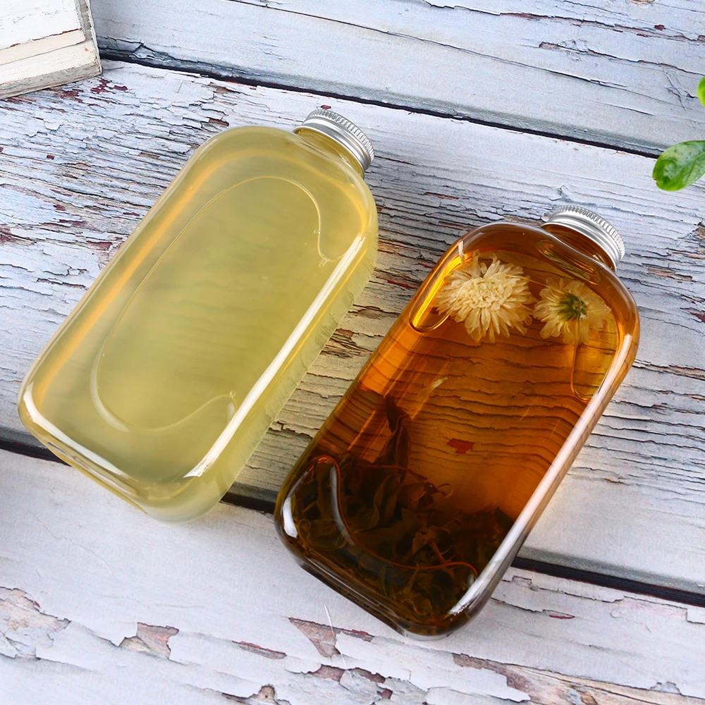 12oz Juice Bottles Clear Juice Jar Cold Brew Coffee Beverage Wine Drinking Milk Water Plastic Bottle With Straws Cap