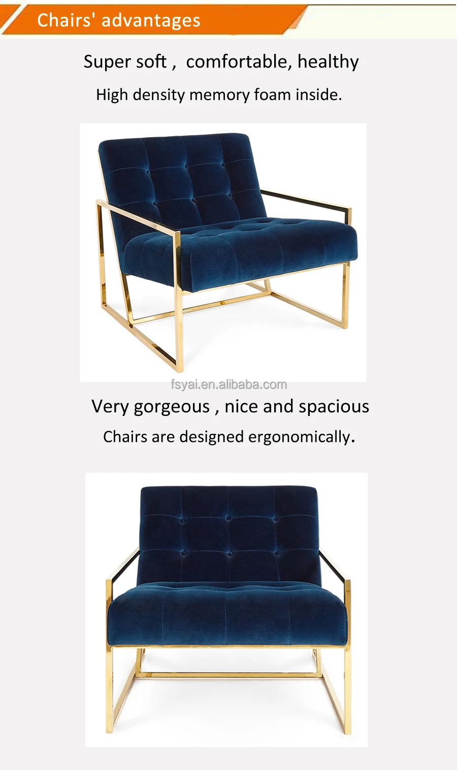 Brass Small MOQ Modern Ergonomic Accent Leisure Velvet Jonathan Adler Dining Lounger Goldfinger Sofa Chair Living Room Chair