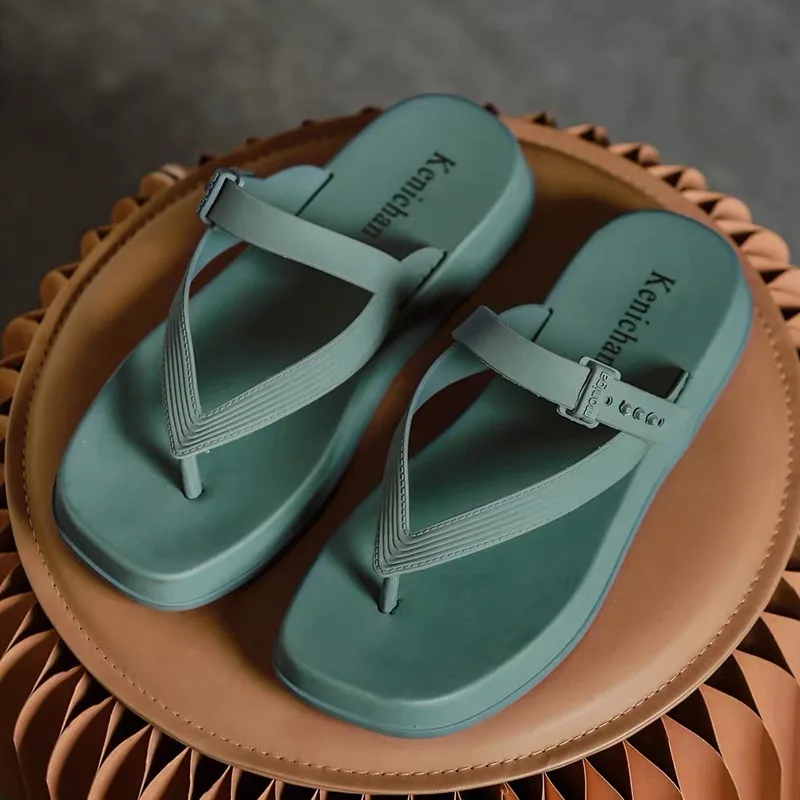 2023 New Summer Women Fashion Thick Bottom High Heel Flip Flops Women Outer Wear Outdoor Beach Casual Sandals