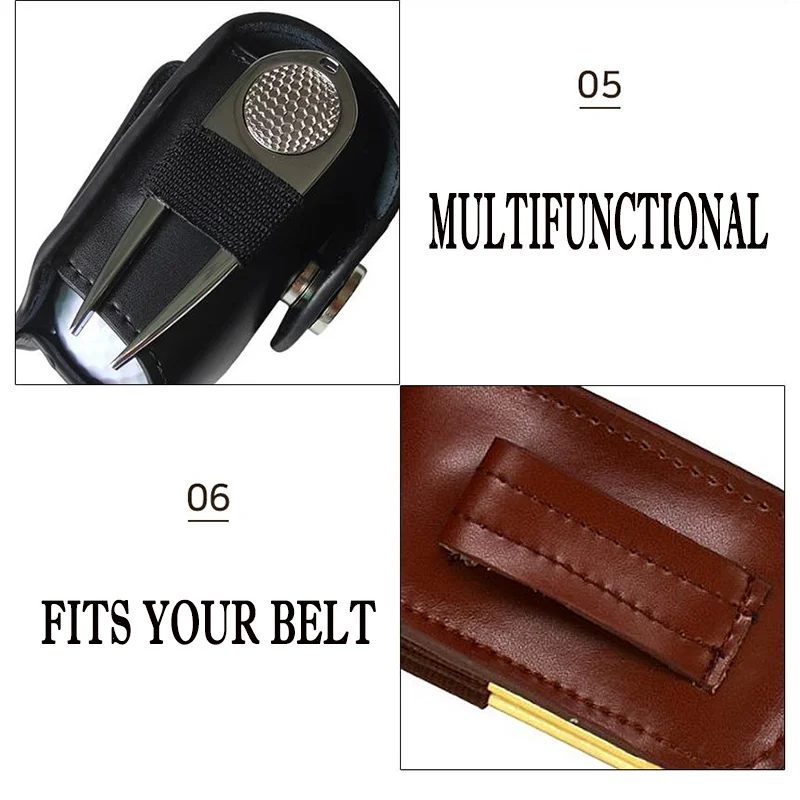 PU Leather Golf Ball Pouch Bag Holder Cover Waist Belt Storage Pocket with 3 Tees 1 Golf Divot Repair Tool Set