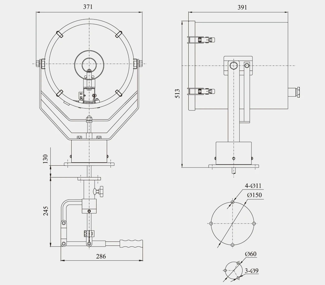 Marine Light Manufacturer Tungsten Halogen Lamp AC220V 50/60Hz 1000W White 700m IP56 Stainless Steel Searchlight TG27