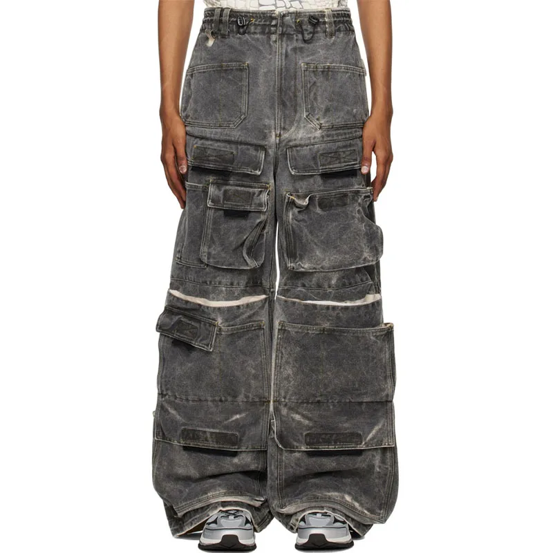 China Factory Street Jeans Four-pocket Styling Bungee-style Drawstring Non-stretch Cargo Pocket Denim Jean For Men