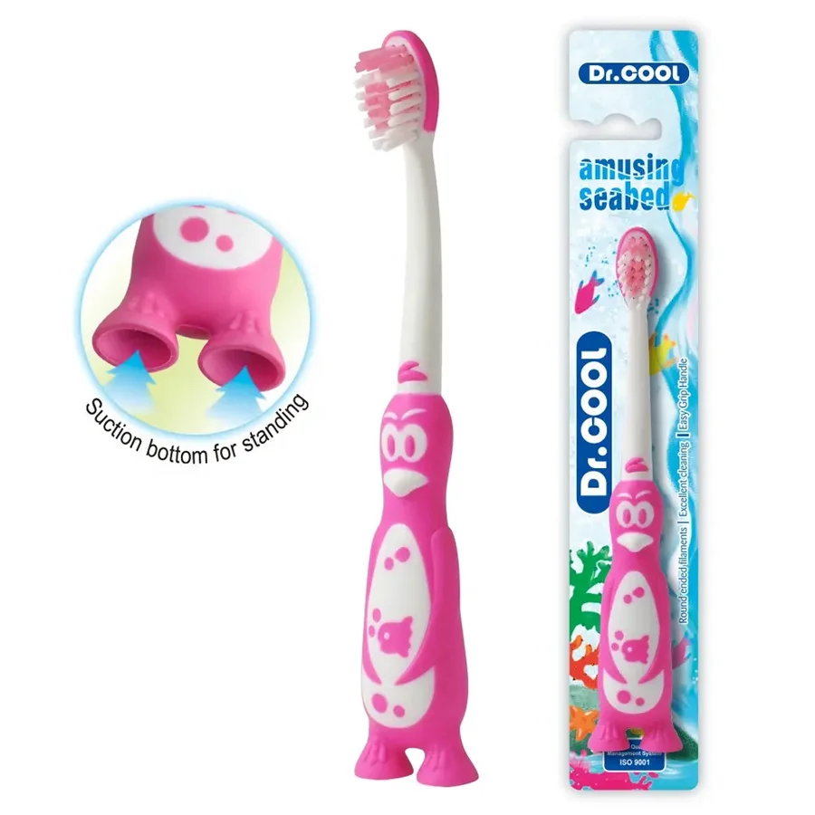 Custom Penguin Cartoon Handle Tooth Cleaning Oral Care Plastic Innovative Children Kids Toothbrush