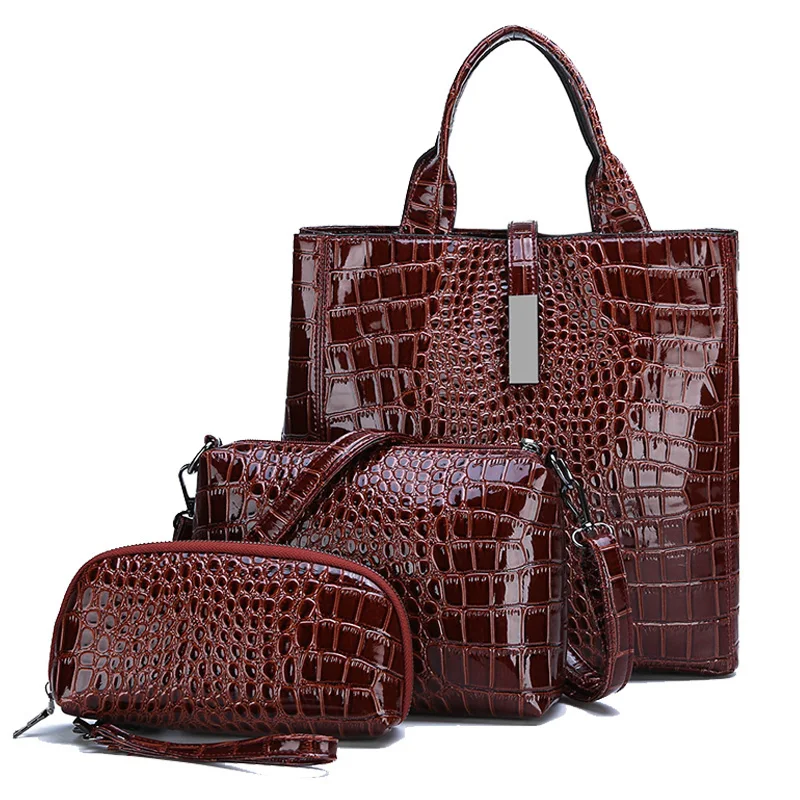 
3 Pcs Set Bag Design Designer Hobo Ladies Hand Leather Women Wholesale Brand Crocodile Fashion Purses Handbags 