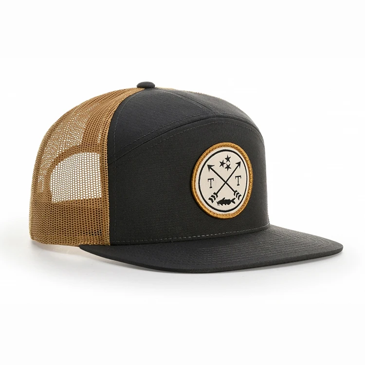 
Wholesale Custom Woven Patch 7 Panel Mesh Snapback Trucker Hat With Woven Patch 