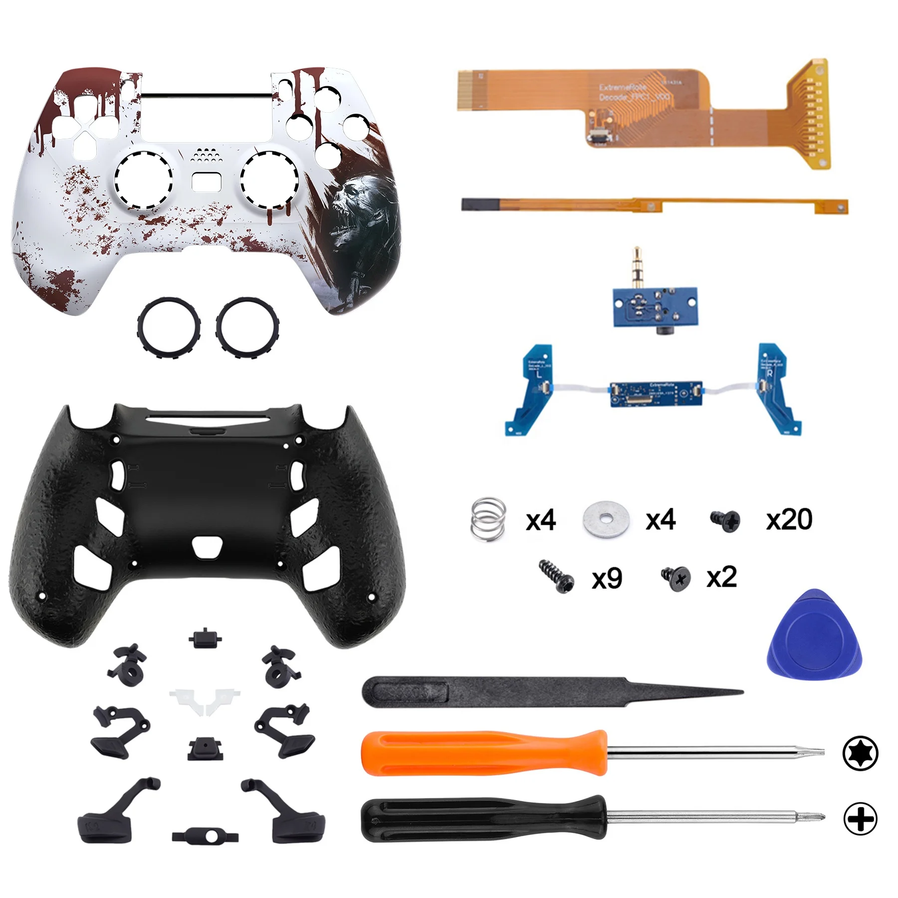 eXtremeRate Repair Kit Replacement Shell Case & Trigger Stops & Remap Kit For PS4 Controller