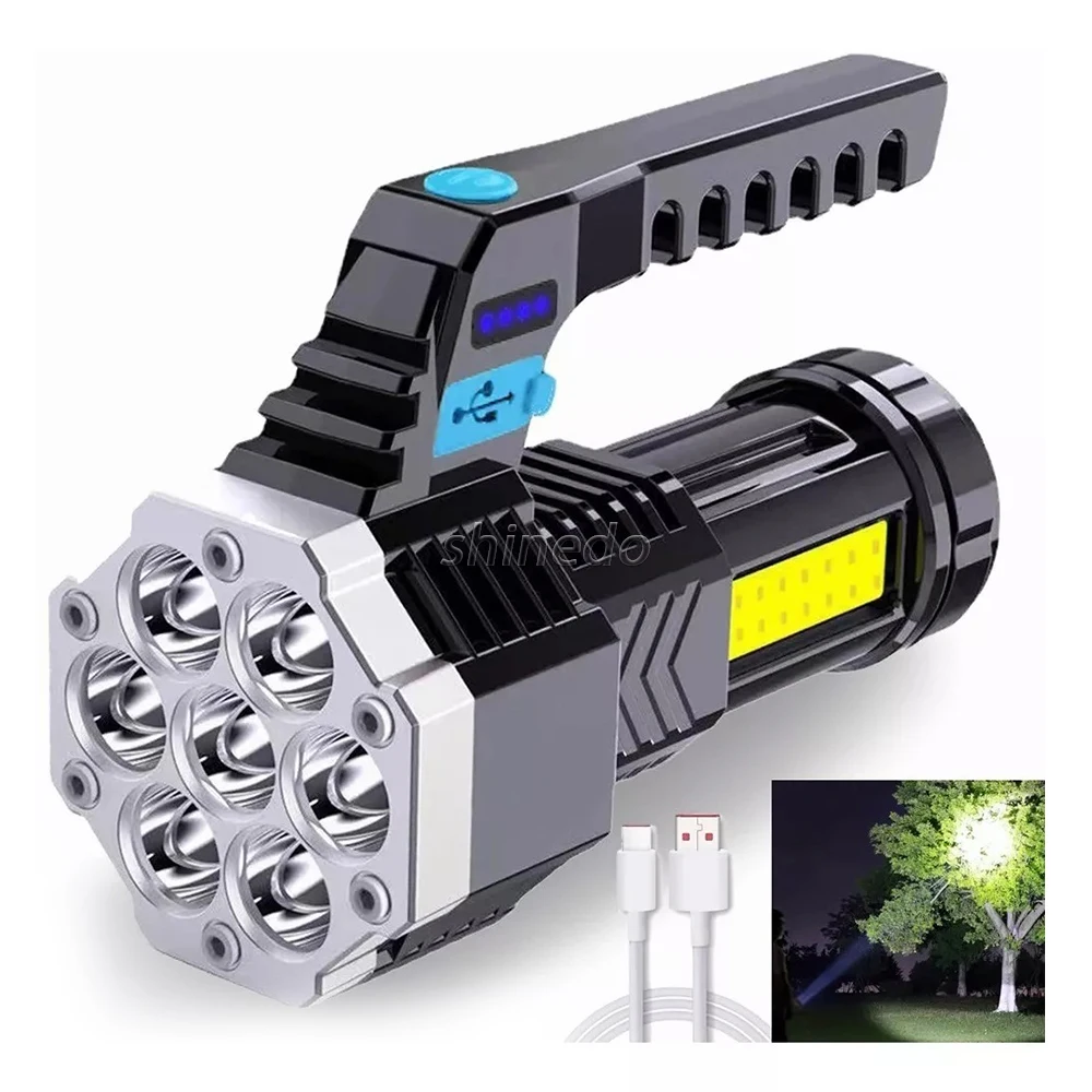 LED Portable Handheld Flashlight with built-in USB rechargeable battery for emergency camping lighting at night