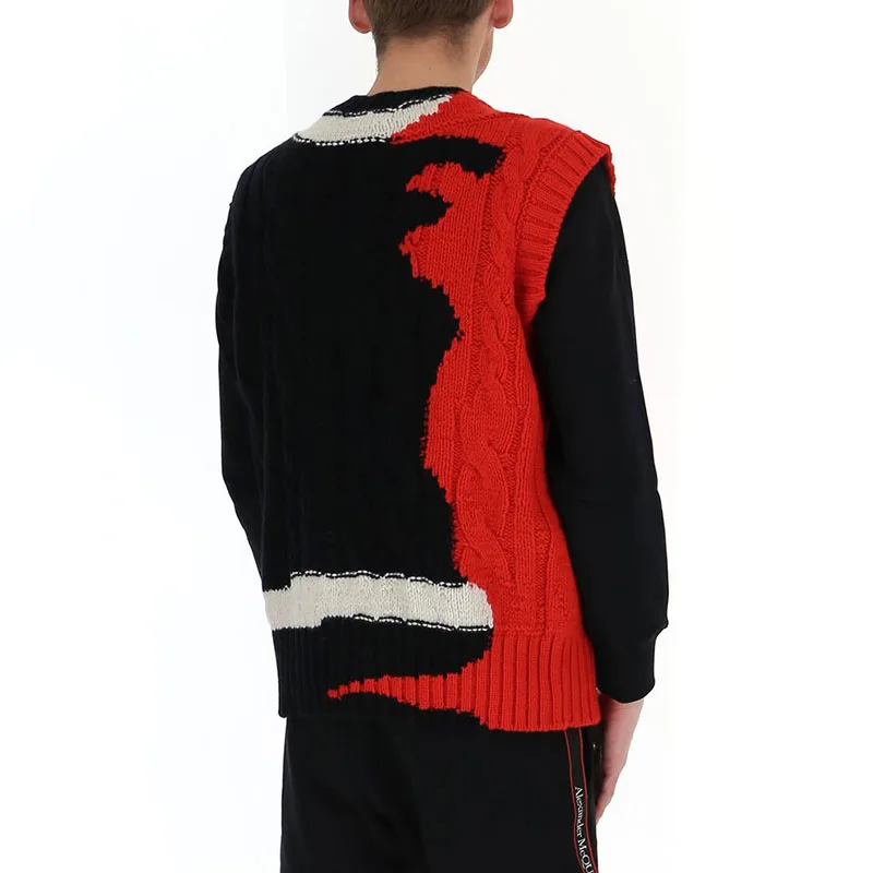 
OEM Factory Custom Jacquard Long Sleeve Knitted Sweater Vest Mens Long Sleeve Knitted Cotton Sweater Pullover 