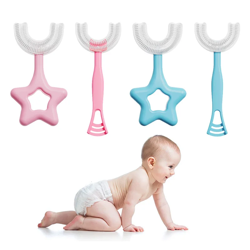 Оптовая продажа, детская зубная щетка U-образной формы, зубная щетка с ручкой для малышей возрастом 2-12 лет, портативная