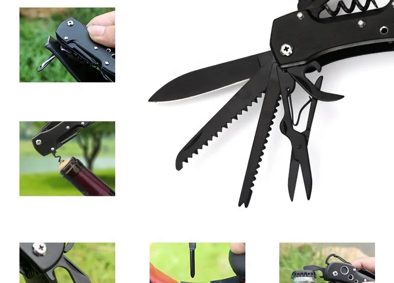 1MOQ Multi Knife With Carabiner Hook 420 Stainsteel Steel Multi Purpose Knife Swiss Engraved Pocket Knife