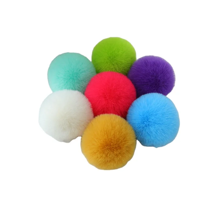 Custom DIY christmas plush fur pompom ball with loops 6 fuzzy faux rabbit fur pom for pet toys cloth party decoration accessory
