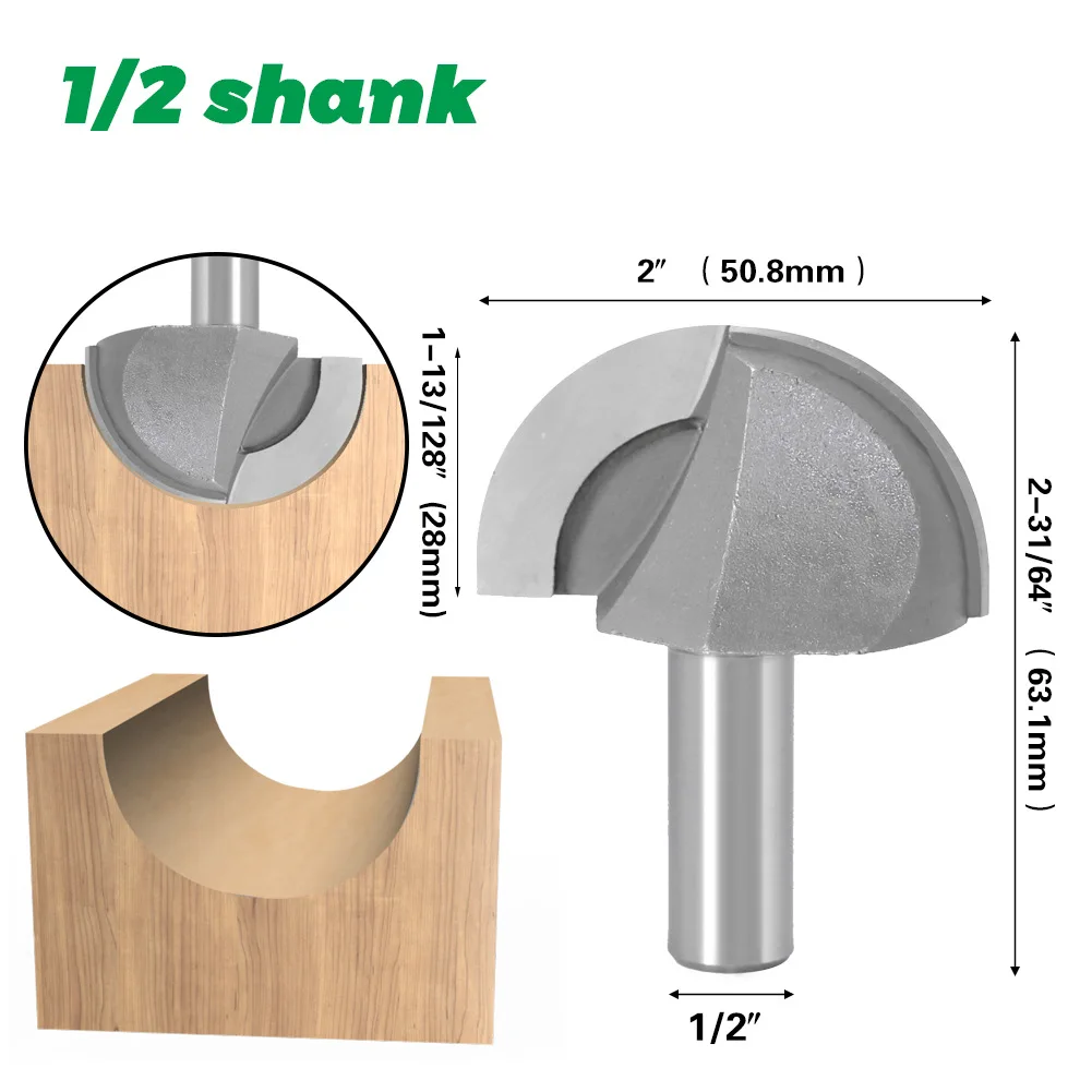 ALPHA 1/2 Inch 12.7MM Shank Woodwork Saw Table Tools Round Nose Router Bit Core Box Router Bit
