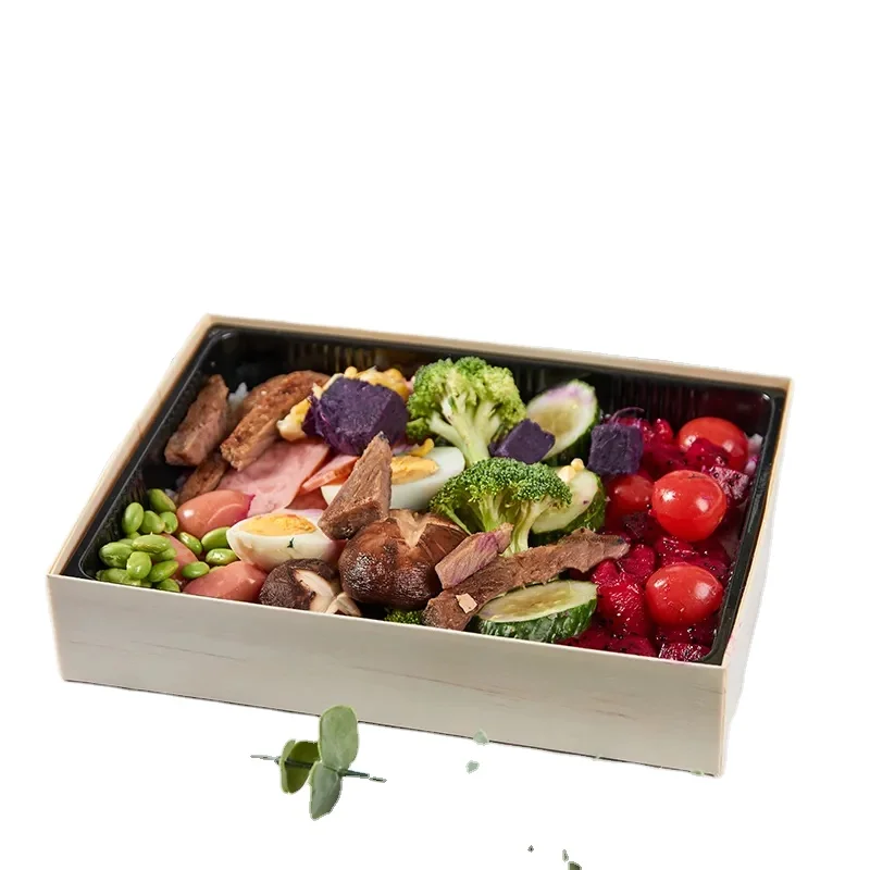 Degradable Japanese Disposable Food Wood Custom Wooden Baking Cake Rice Lunch Bento Sushi Takeaway Tray Box Packaging Luxury