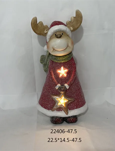 Cheap Christmas handmade Magnesia Gnome with Led light Ornaments Mgo Christmas Gifts Crafts Reindeer Statue Decoration