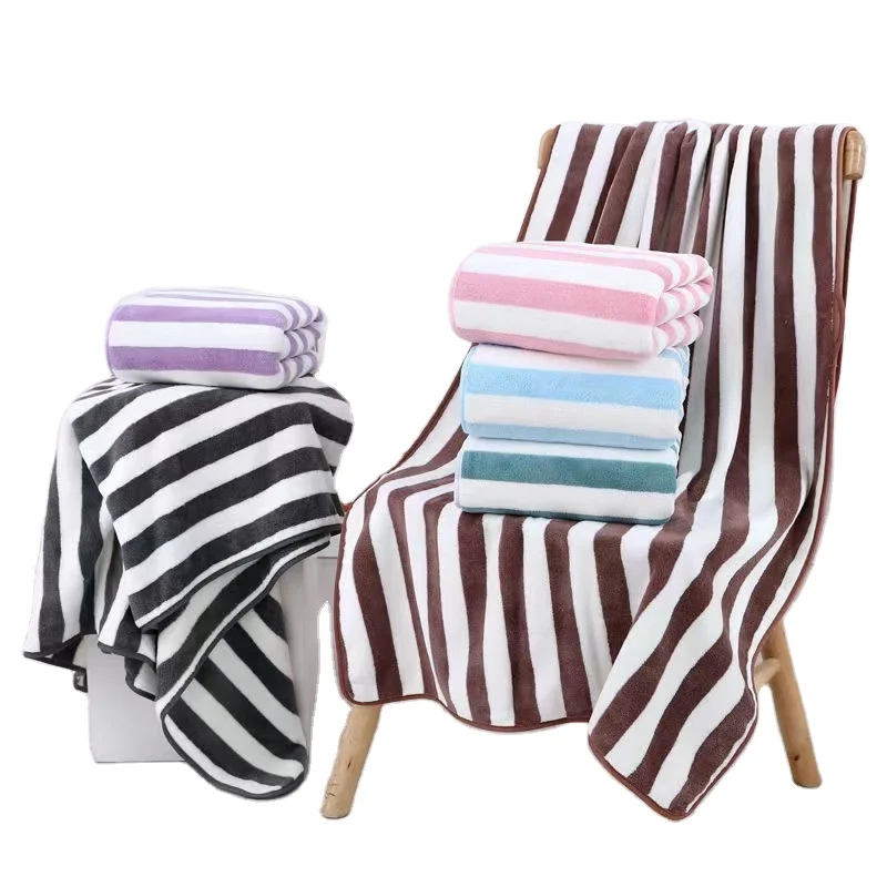 Красочное Полосатое банное полотенце из кораллового флиса для дома и отеля, простое и свежее Коралловое полотенце, пляжные и турецкие полотенца