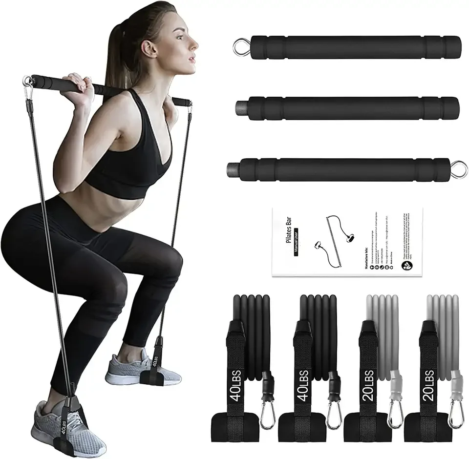 Home Gym Pilates Bar Kit with Resistance Bands Stick Squat Yoga Pilates Flexbands Kit