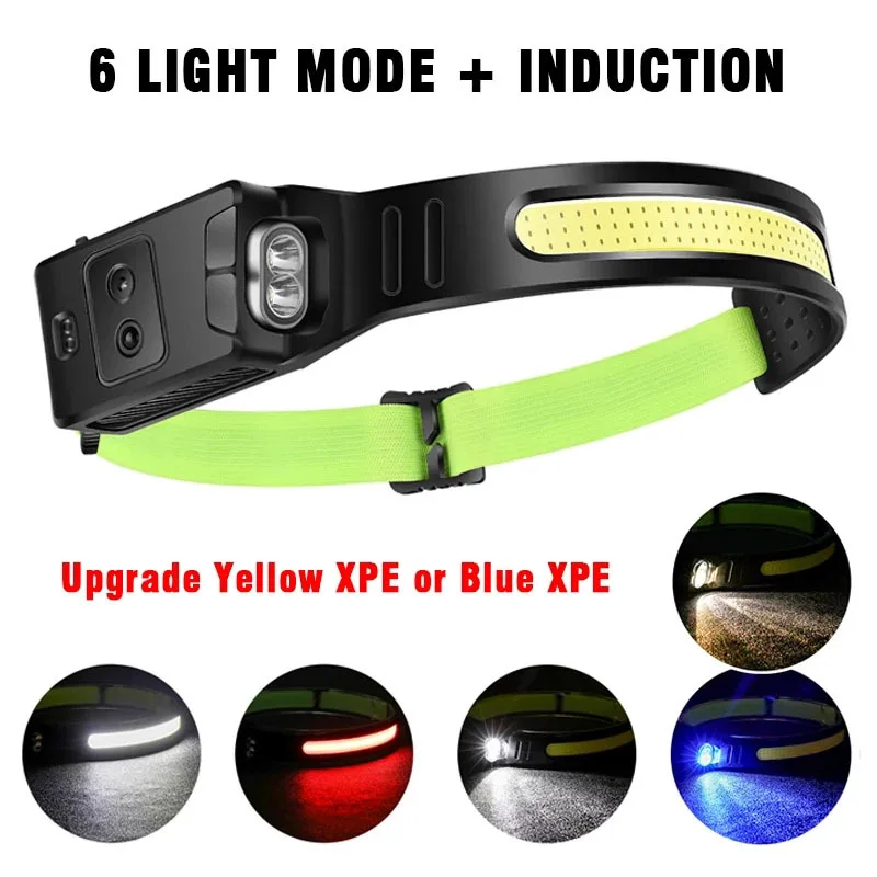 New Silicone Induction Headlamp Cycling Running COB Work Headlamp Type-c Charging Three Light Sources Outdoor Camping White 90