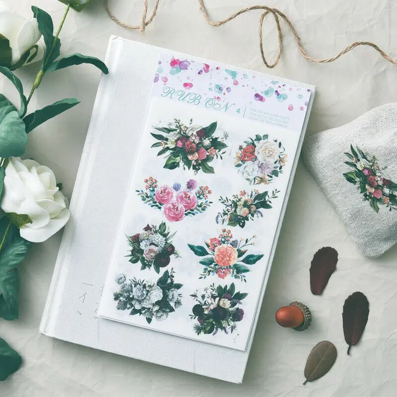 4 Pcs Rub on Transfer Sticker Flower House Pattern DIY Scrapbooking Making Decor