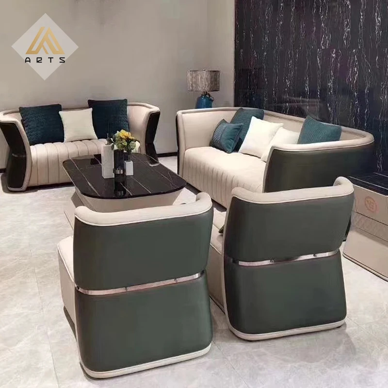 Italian  modern luxury design  sofa  villa  living room furniture slim waist new model  1 2 3 seat micro fiber leather sofa set