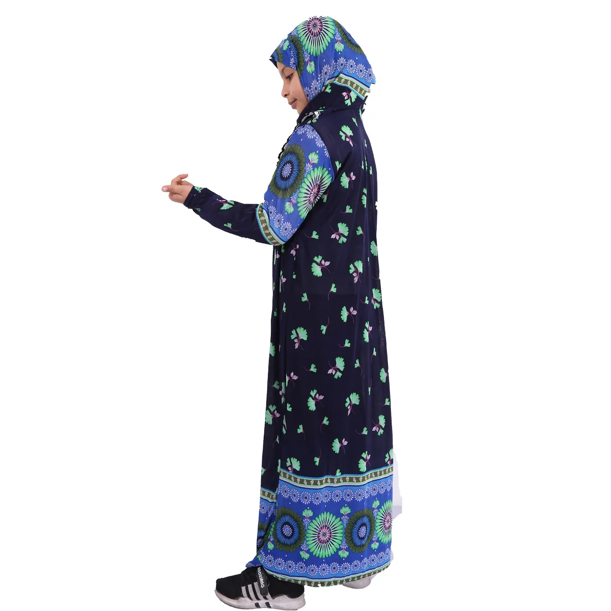 2022  4-15 Years Cotton Material Traditional  Gril Muslim Kids Prayer Floral Print Robe fille Abaya Dubai Islamic Clothing Abaya