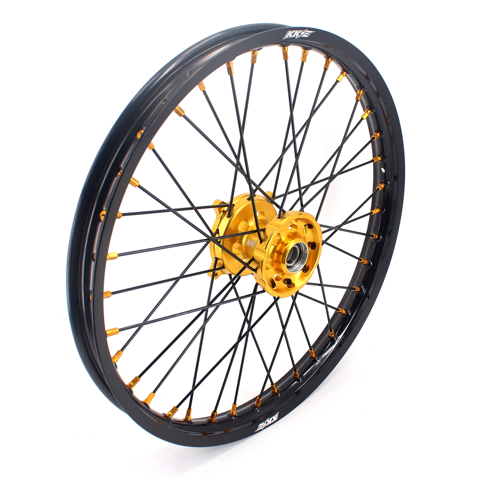 
KKE 21/19 CNC Anodized Dirt Bike Wheels Compatible with SUZUKI RMZ250 RMZ450 2005-2020 Gold Hub/Nipple Black Rim/Spoke 
