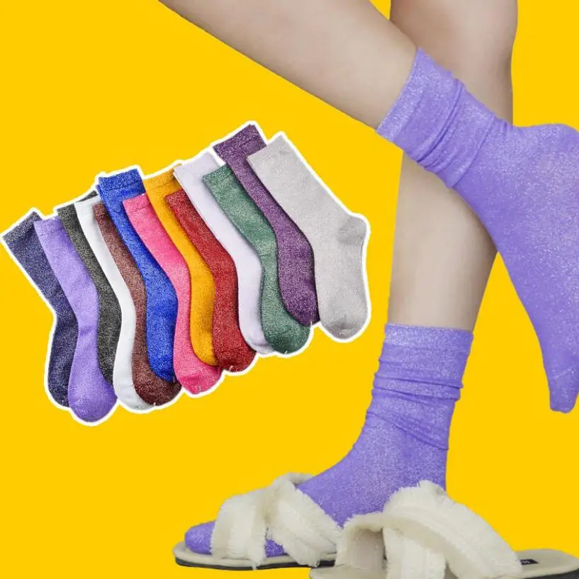 Glitter Lurex Socks for Women Customized Sports Shining Cotton Ankle Socks Luxury Warm Winter Socks