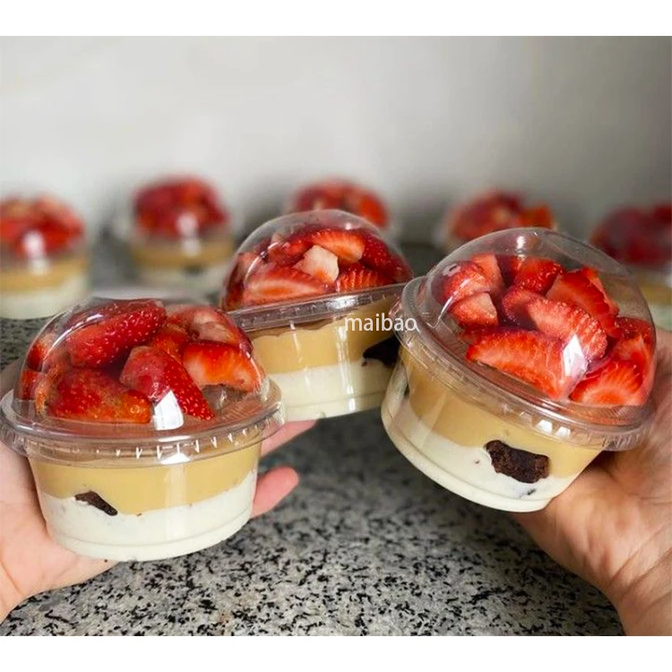 200ml Parfait Clear Plastic Sweet Yogurt Cups Fruit Pudding Tiramisu Dessert Cups With Lids Custom PP PET Plastic Ice Cream Cups
