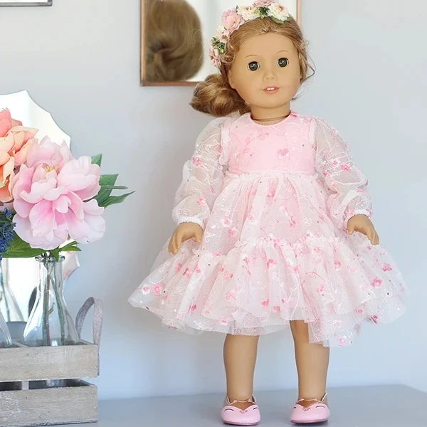 
fashionable doll dress beautiful pink veil 18 inch baby doll clothing 