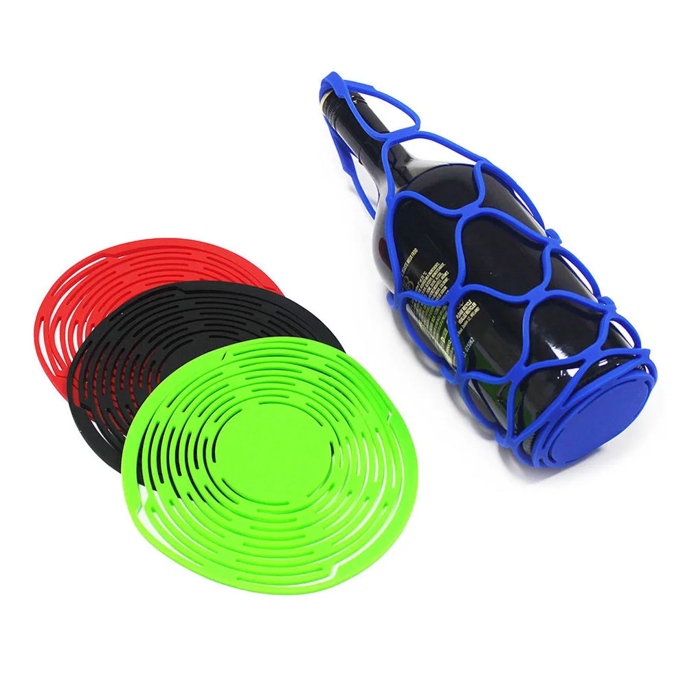 Silicone Wine Protective Cover for Picnic Multi Functional Wine Wrap Carrier Tote Bags Cup Coaster Camping Mesh Basket Tea Net
