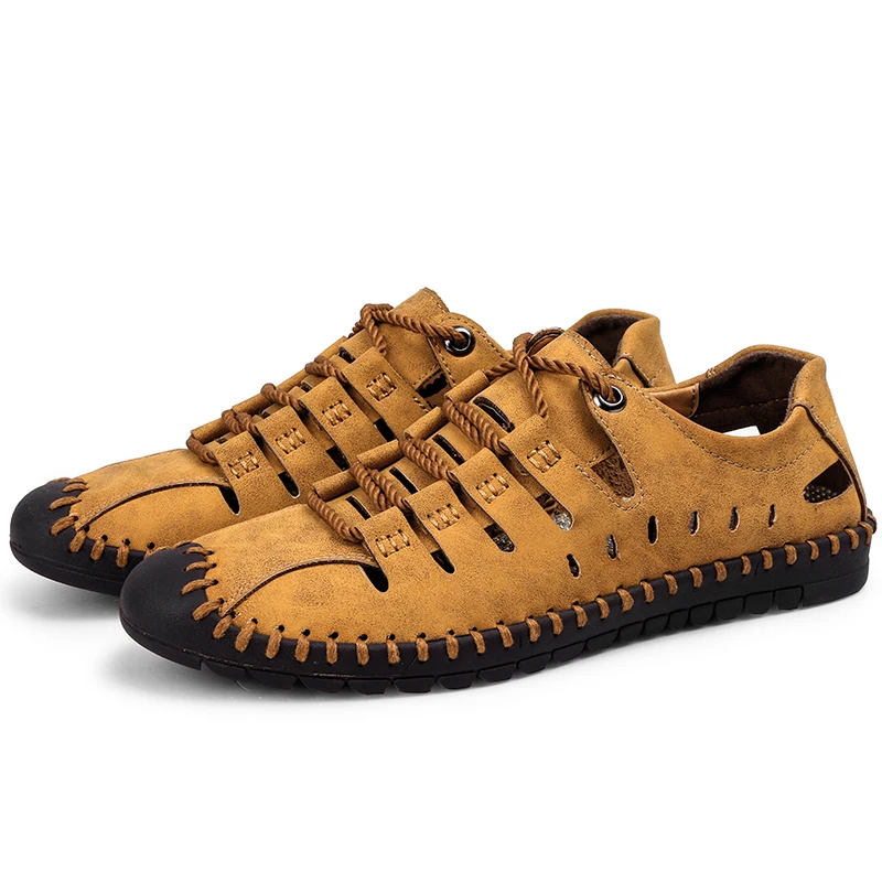 Cow Leather Handmade Loafers Lace Up Shoes for Men Casual Flat Cut out Shoes Customized Large size Shoe